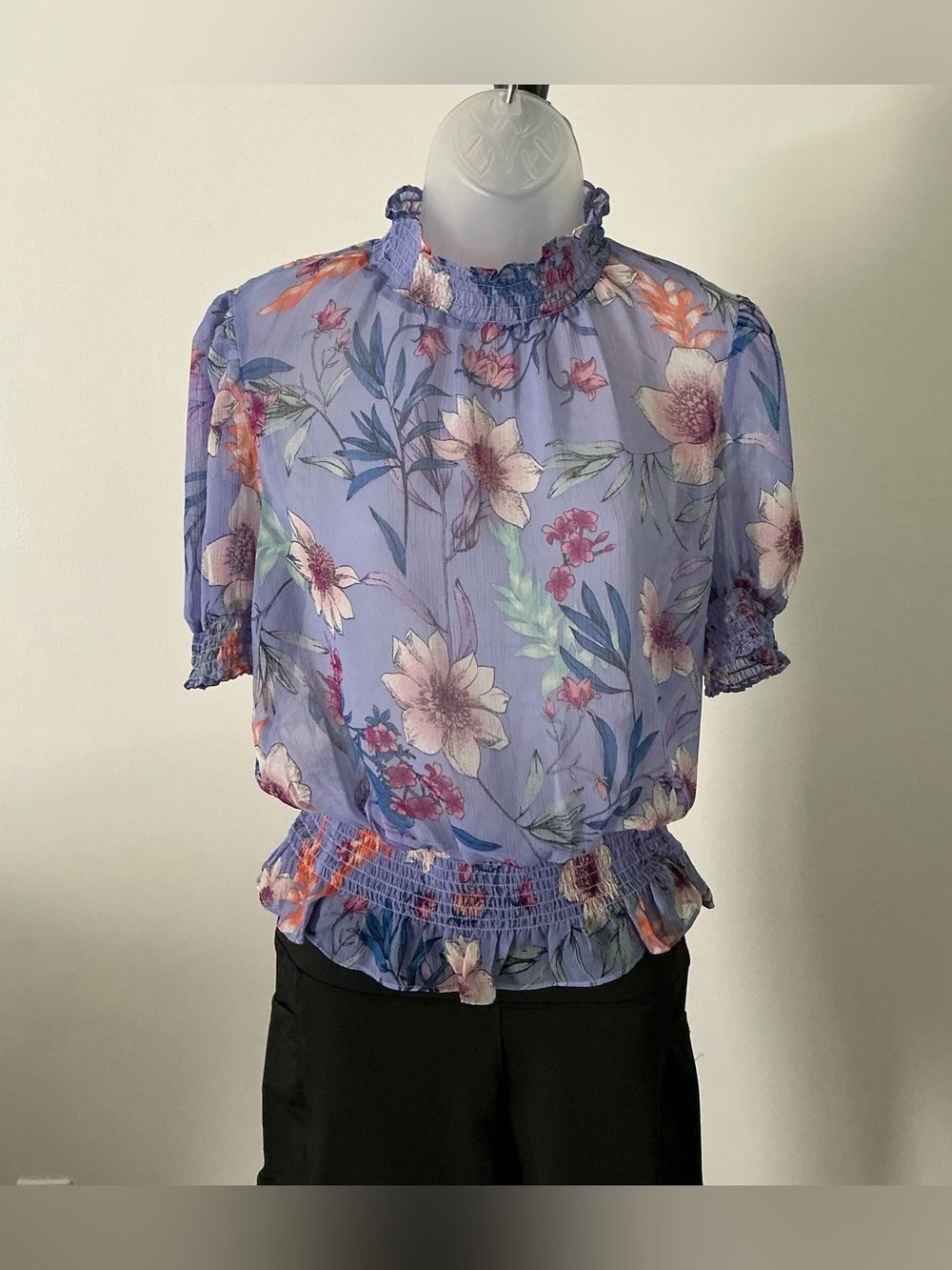 Merak Ladies Light Purple Floral Sheer Blouse – Large